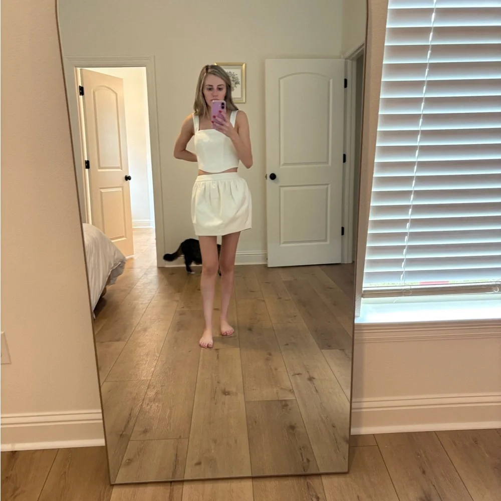 Lovers + Friends Cream Gathered Mini Skirt